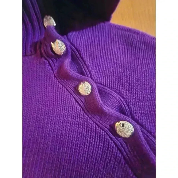 Lauren Ralph Lauren Womens Purple Knit Pullover Sweater Asymmetrical Buttons P/S - Picture 3 of 4